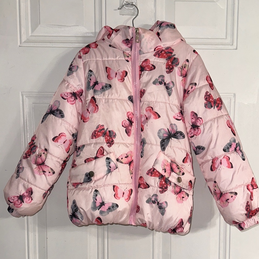 Pink Butterfly Kids Puffer Jacket